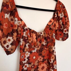 Floral Puff Sleeve Blouse in Warm Tones